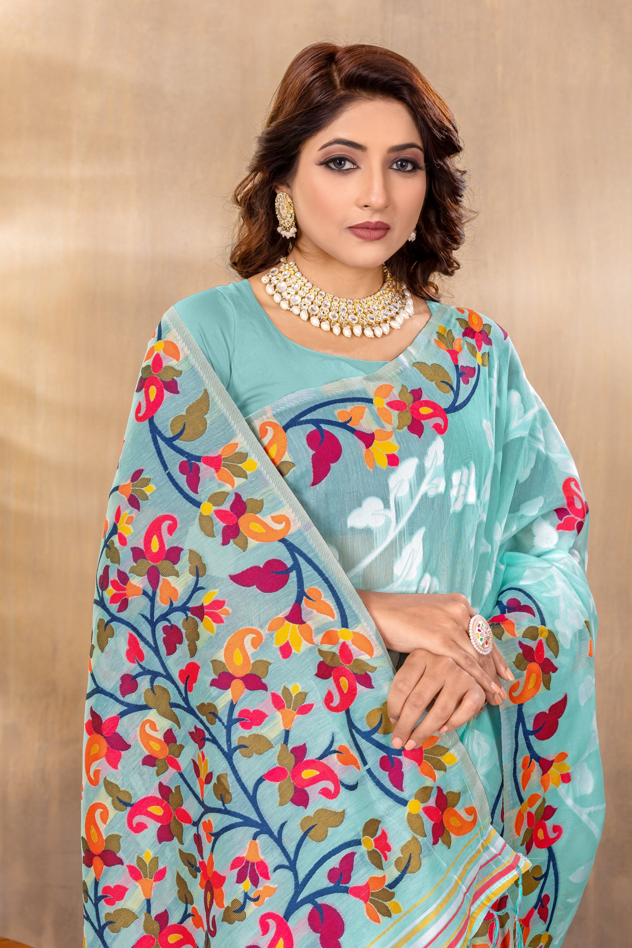 Suhani Sky Blue Cotton Jamdani Saree