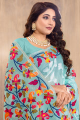 Suhani Sky Blue Cotton Jamdani Saree