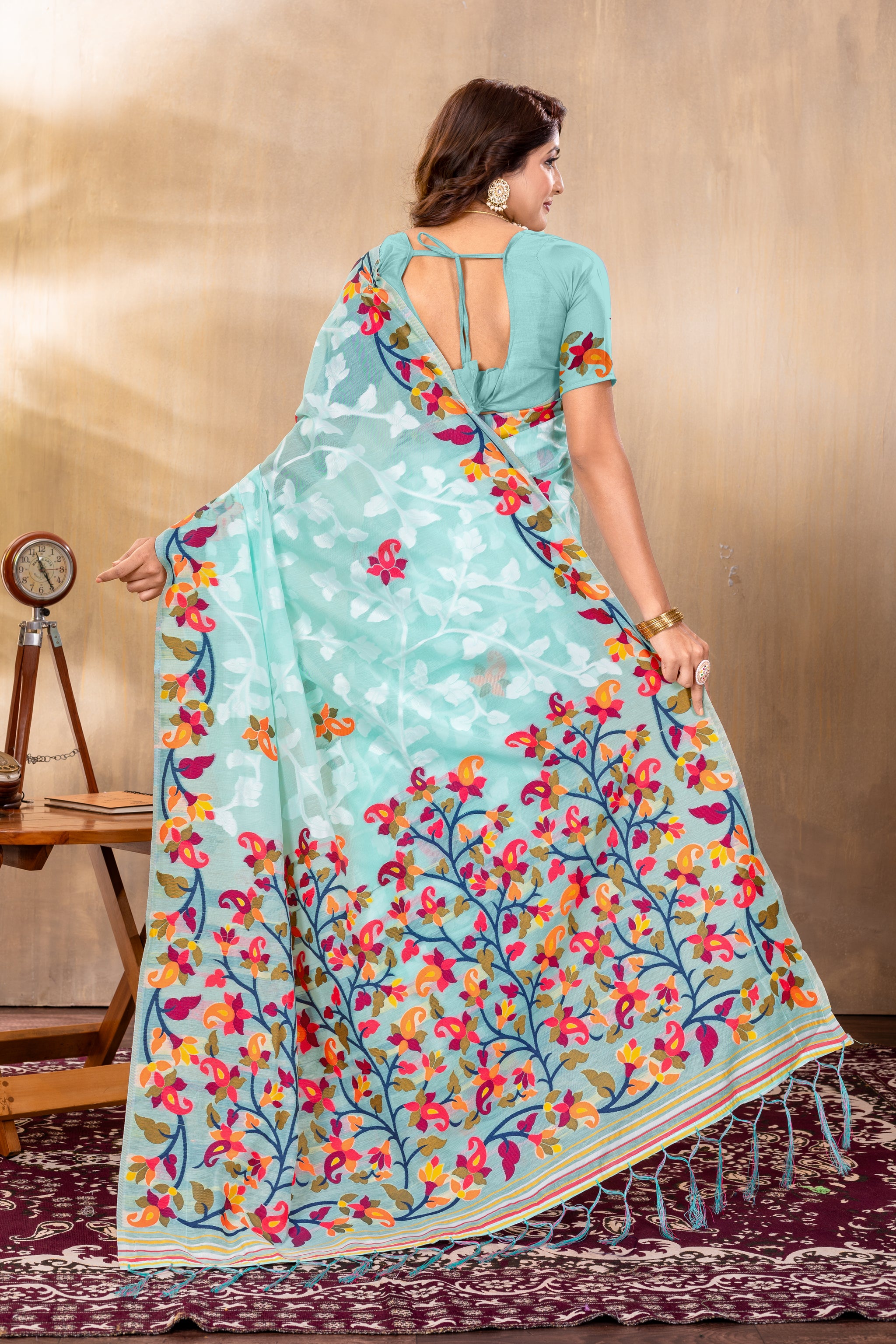 Suhani Sky Blue Cotton Jamdani Saree