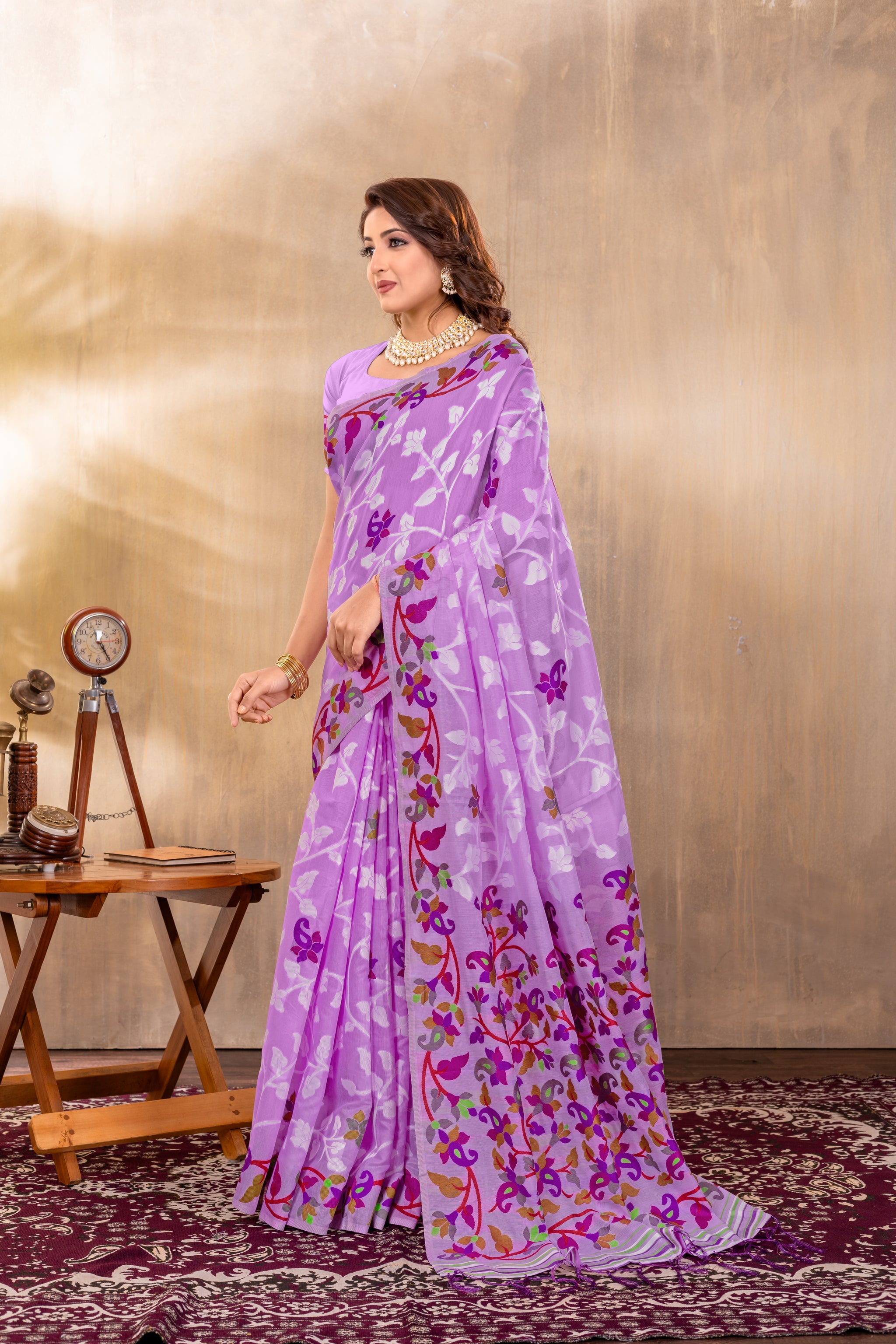 Suhani Lavender Cotton Jamdani Saree