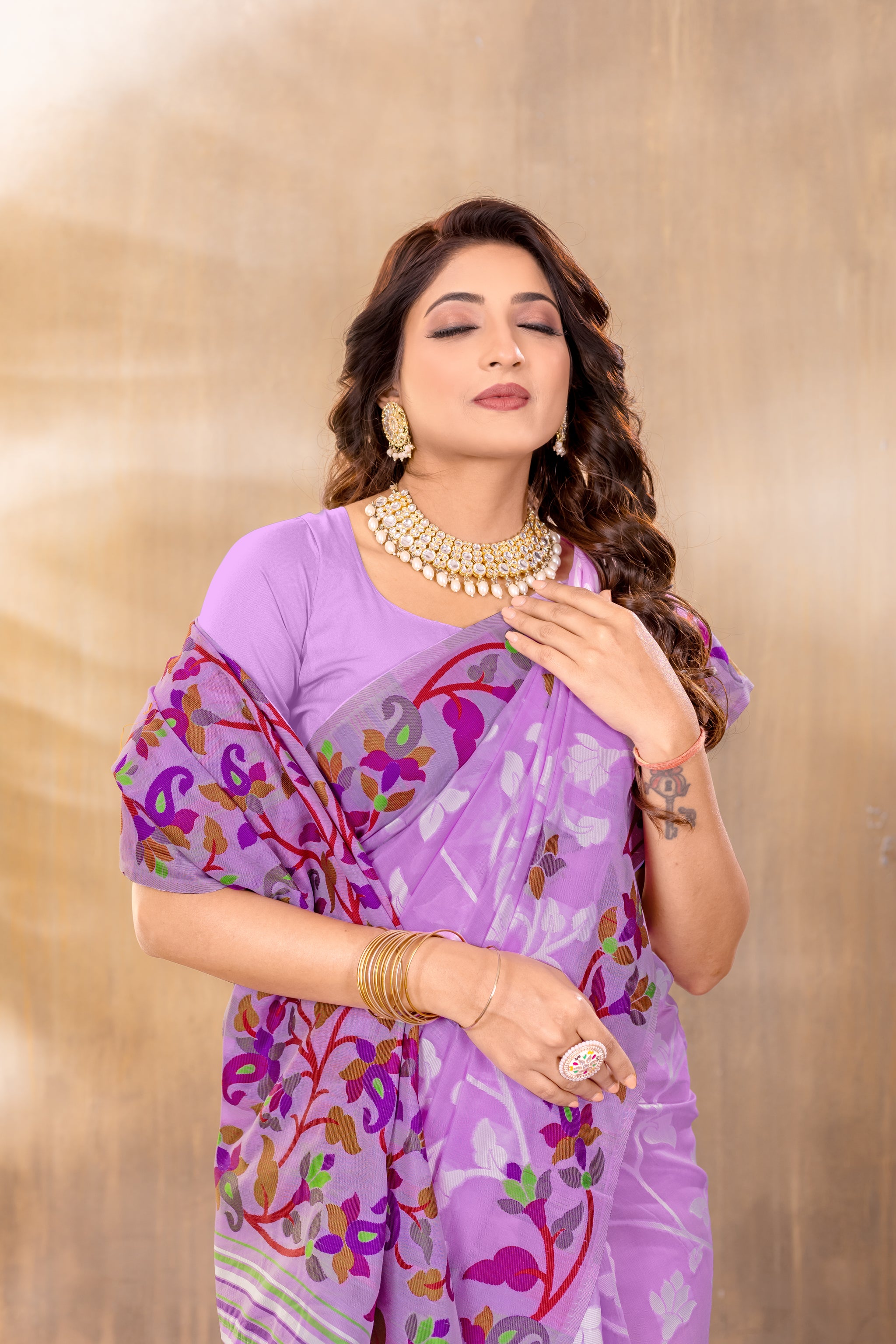 Suhani Lavender Cotton Jamdani Saree