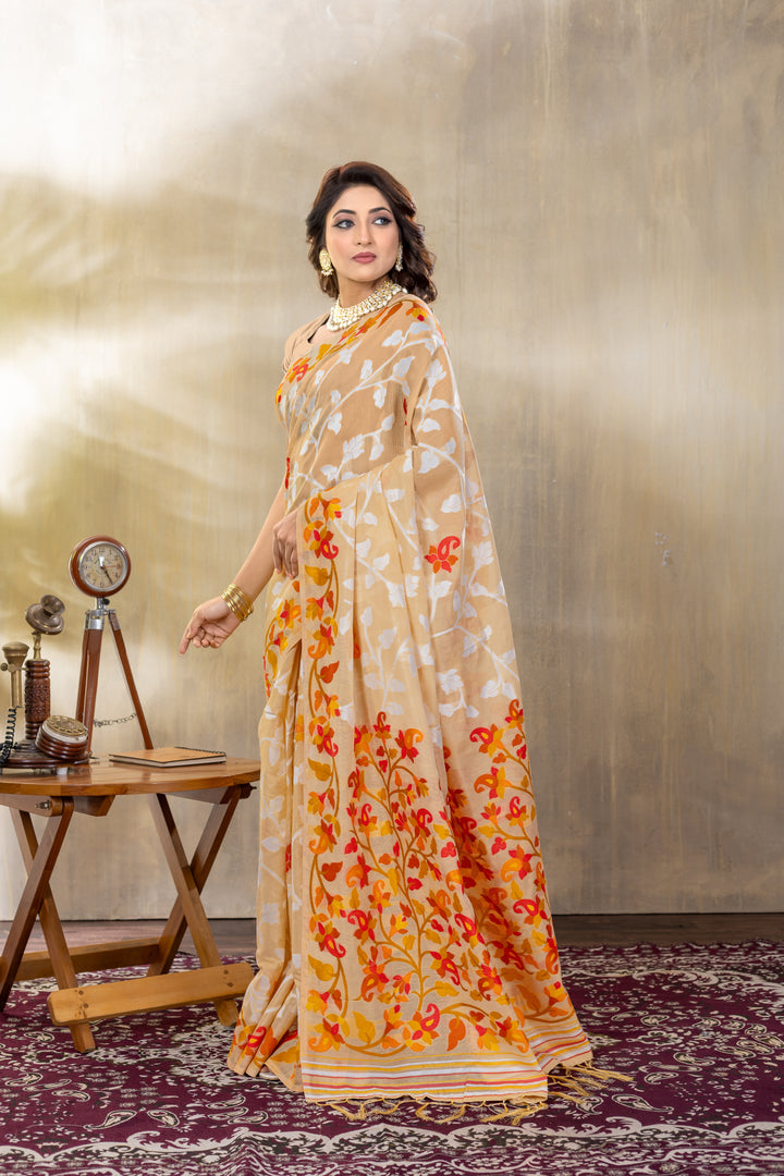 Suhani Beige Cotton Jamdani Saree