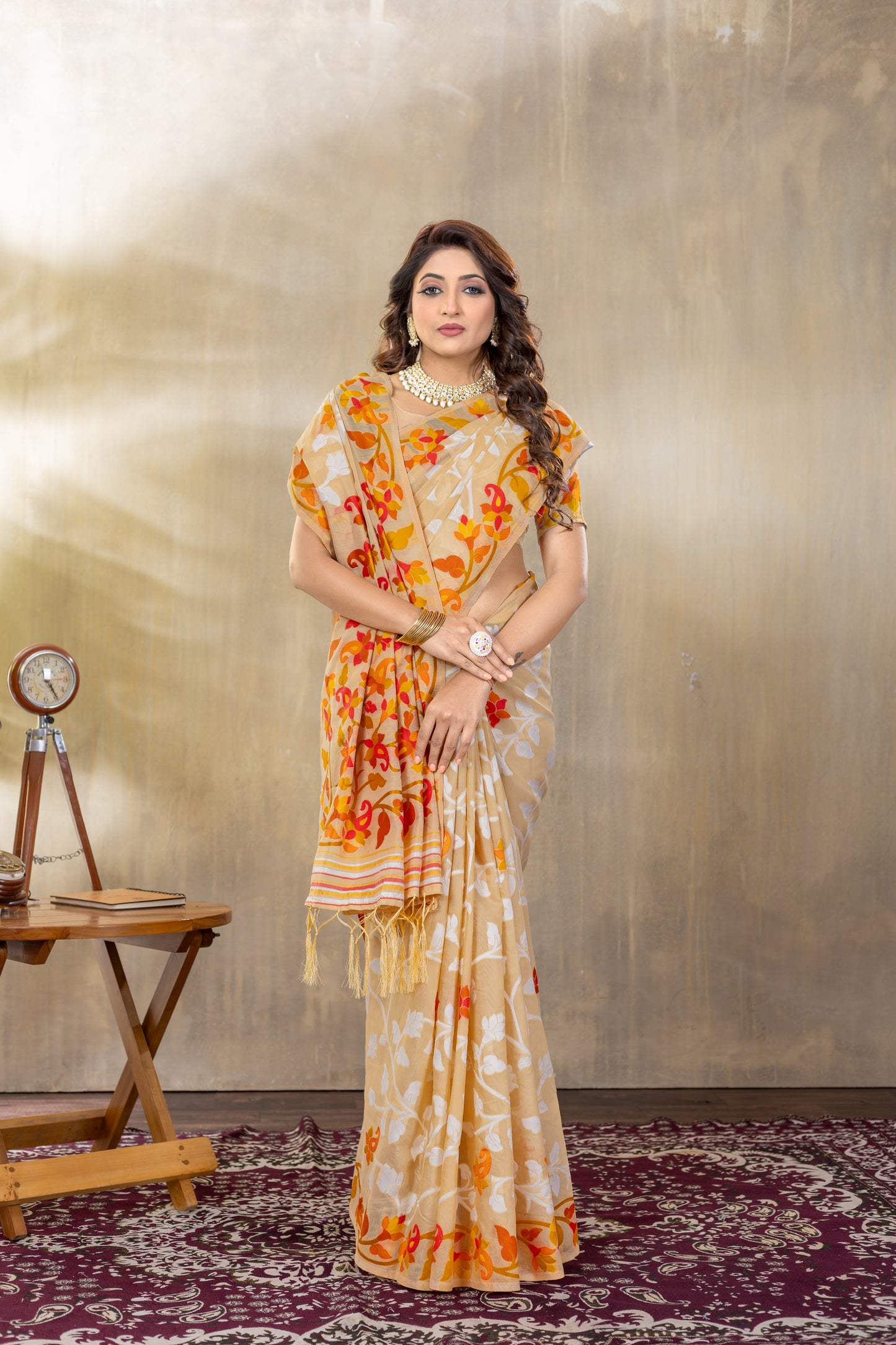 Suhani Beige Cotton Jamdani Saree
