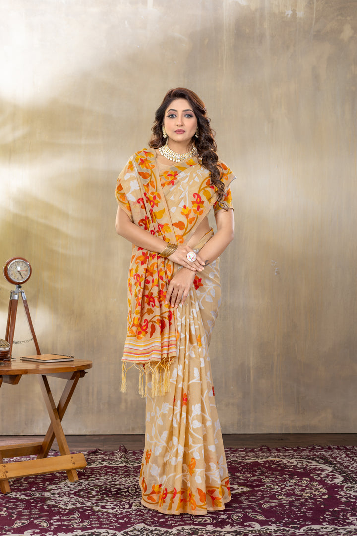 Suhani Beige Cotton Jamdani Saree
