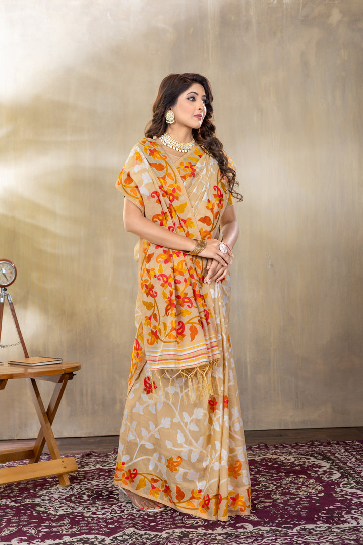 Suhani Beige Cotton Jamdani Saree