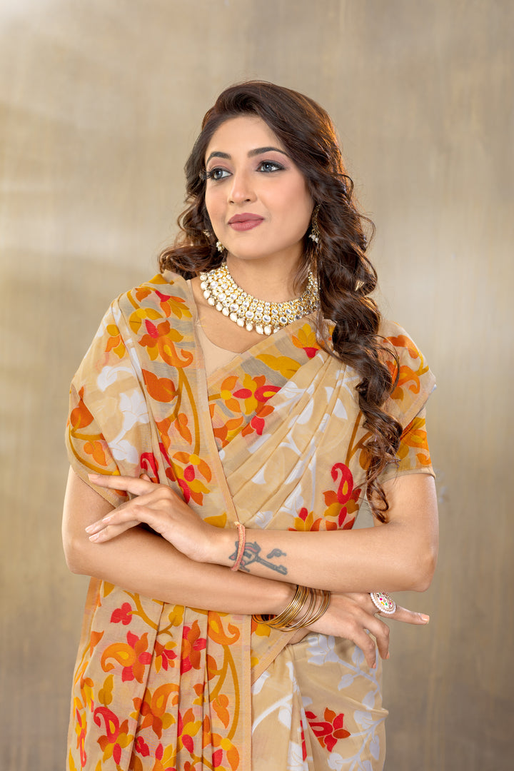 Suhani Beige Cotton Jamdani Saree