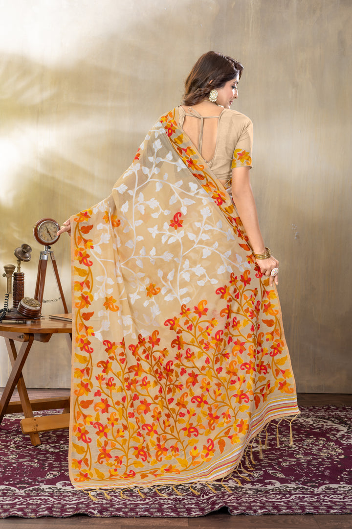 Suhani Beige Cotton Jamdani Saree