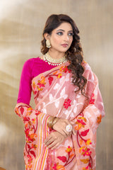 Suhani Peach Cotton Jamdani Saree