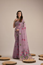 Arisaa Lavender Muga Cotton Saree