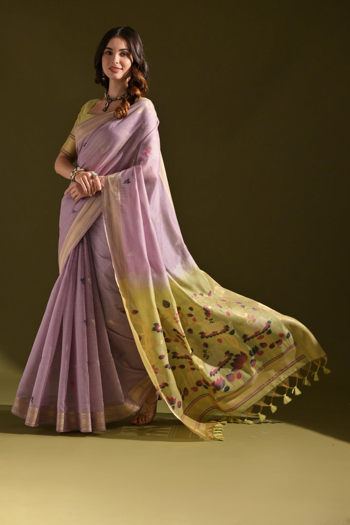 Siara Lavender Muga Cotton Saree