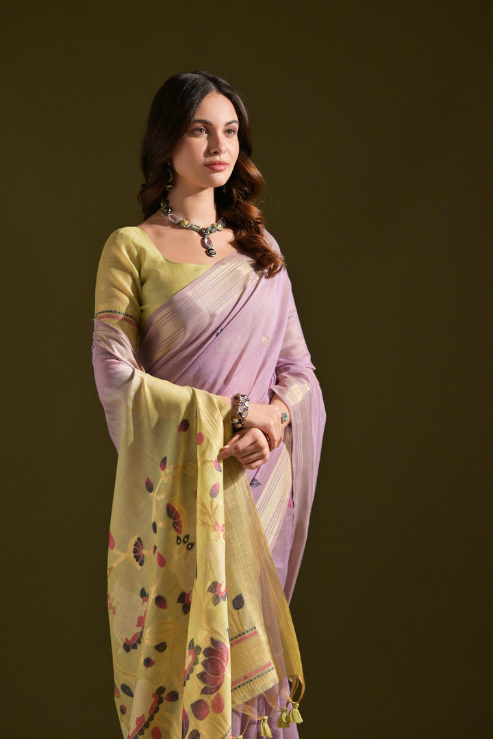 Siara Lavender Muga Cotton Saree