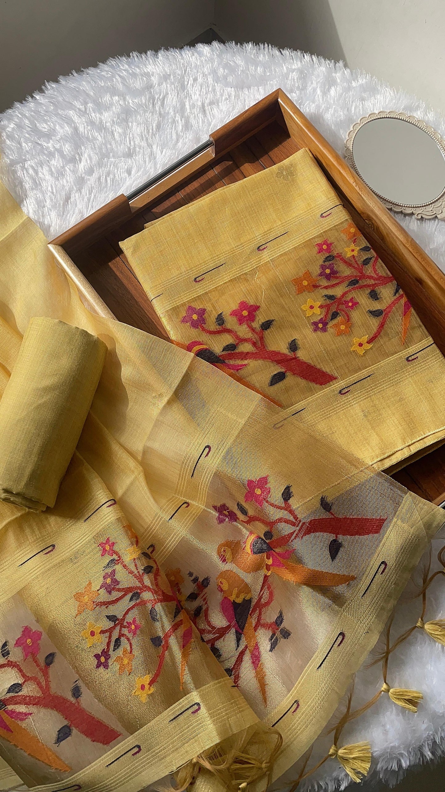 Weave & Wear Yellow Paithani Muga Cotton Unstitched Suit Set