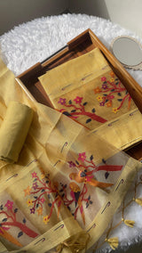 Weave & Wear Yellow Paithani Muga Cotton Unstitched Suit Set