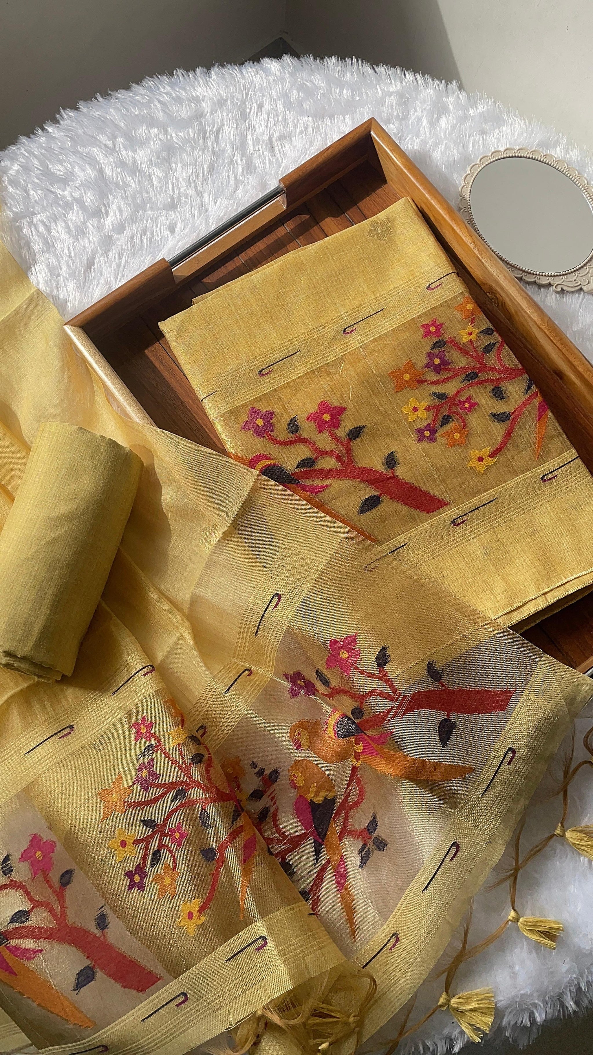 Weave & Wear Yellow Paithani Muga Cotton Unstitched Suit Set