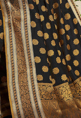 GJ Black Diamond Carbon Black Zari Woven Design Cotton Blend Saree
