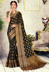 GJ Black Diamond Carbon Black Zari Woven Design Cotton Blend Saree