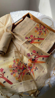 Weave & Wear Beige Paithani Muga Cotton Unstitched Suit Set