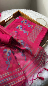 Ethereal Threads Hot Pink Jamdani Muga Silk Unstitched Suit Set