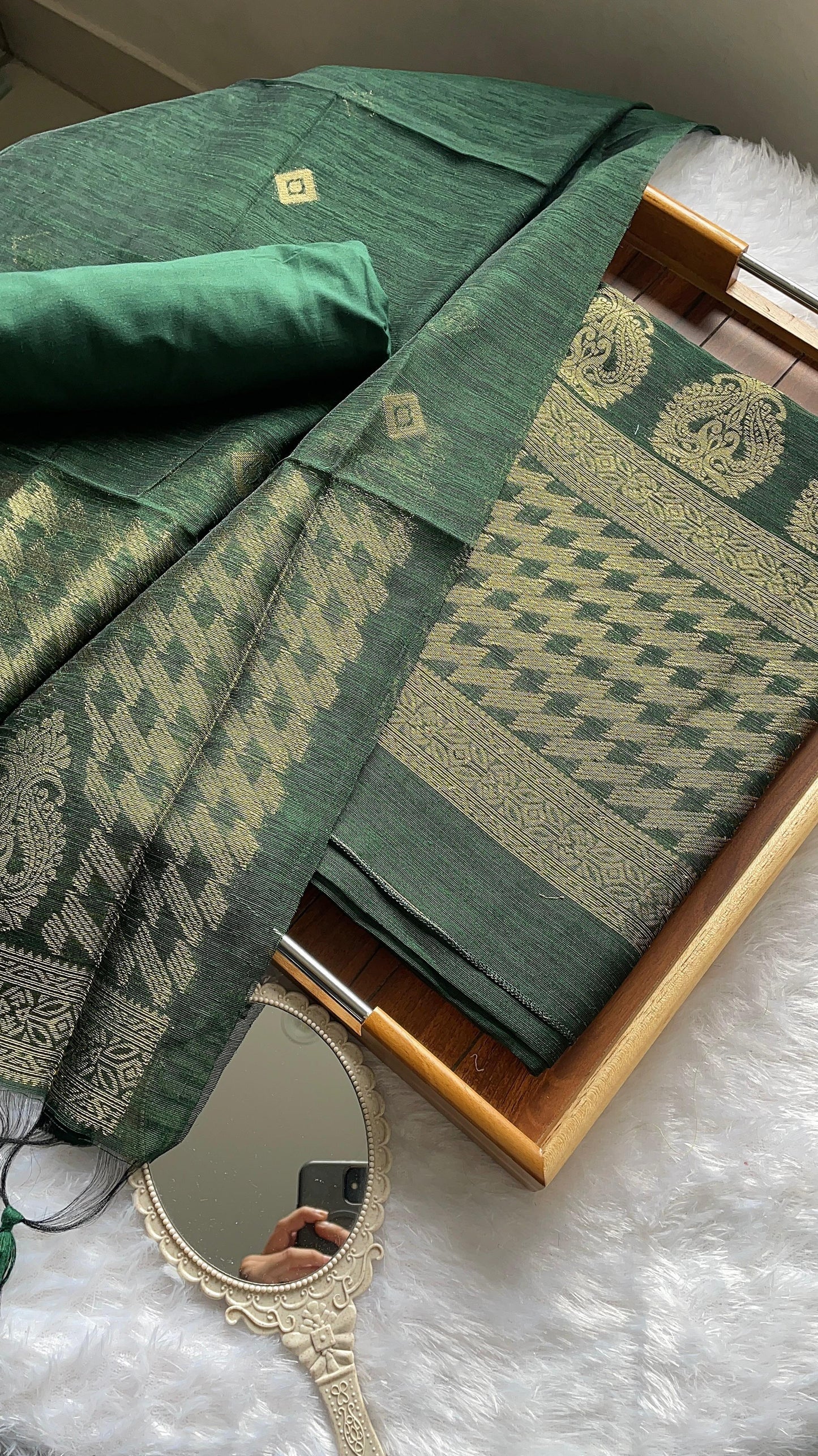 Silken Fold Green Muga Silk Unstitched Suit Set
