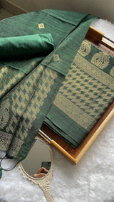 Silken Fold Green Muga Silk Unstitched Suit Set