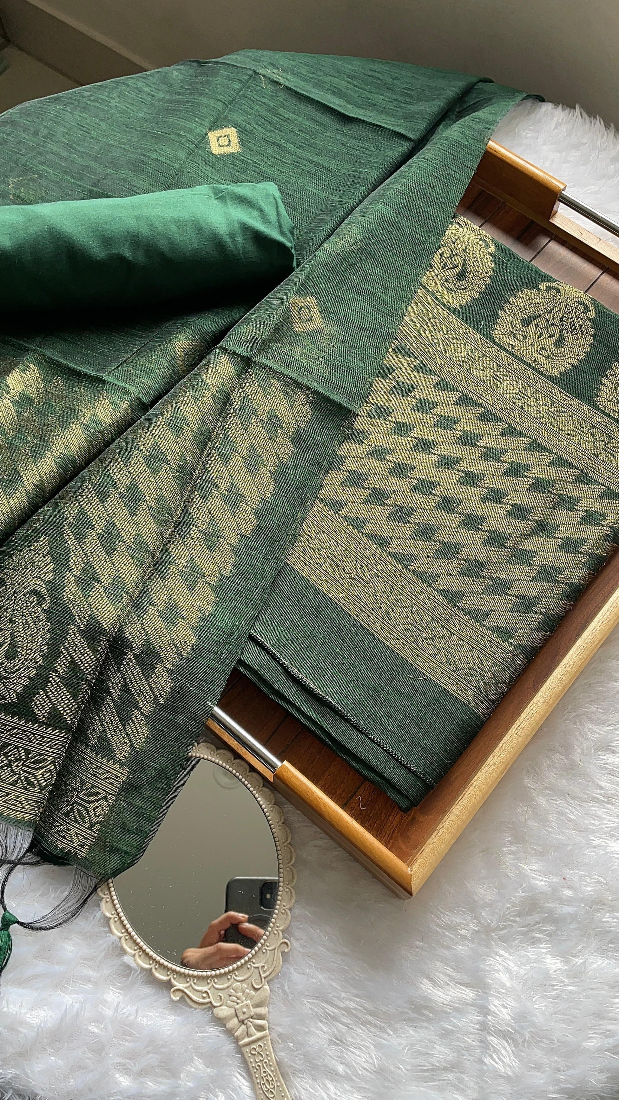 Silken Fold Green Muga Silk Unstitched Suit Set