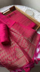 Silken Fold Pink Muga Silk Unstitched Suit Set