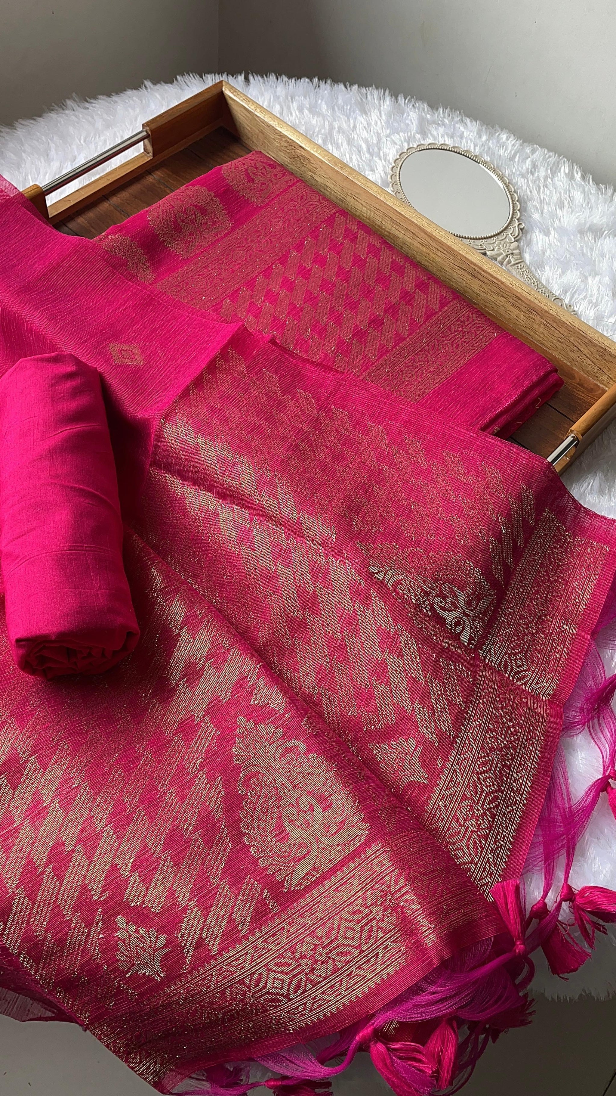 Silken Fold Pink Muga Silk Unstitched Suit Set