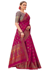 Aarvi Wine Zari Woven Design Banarasi Organza Saree