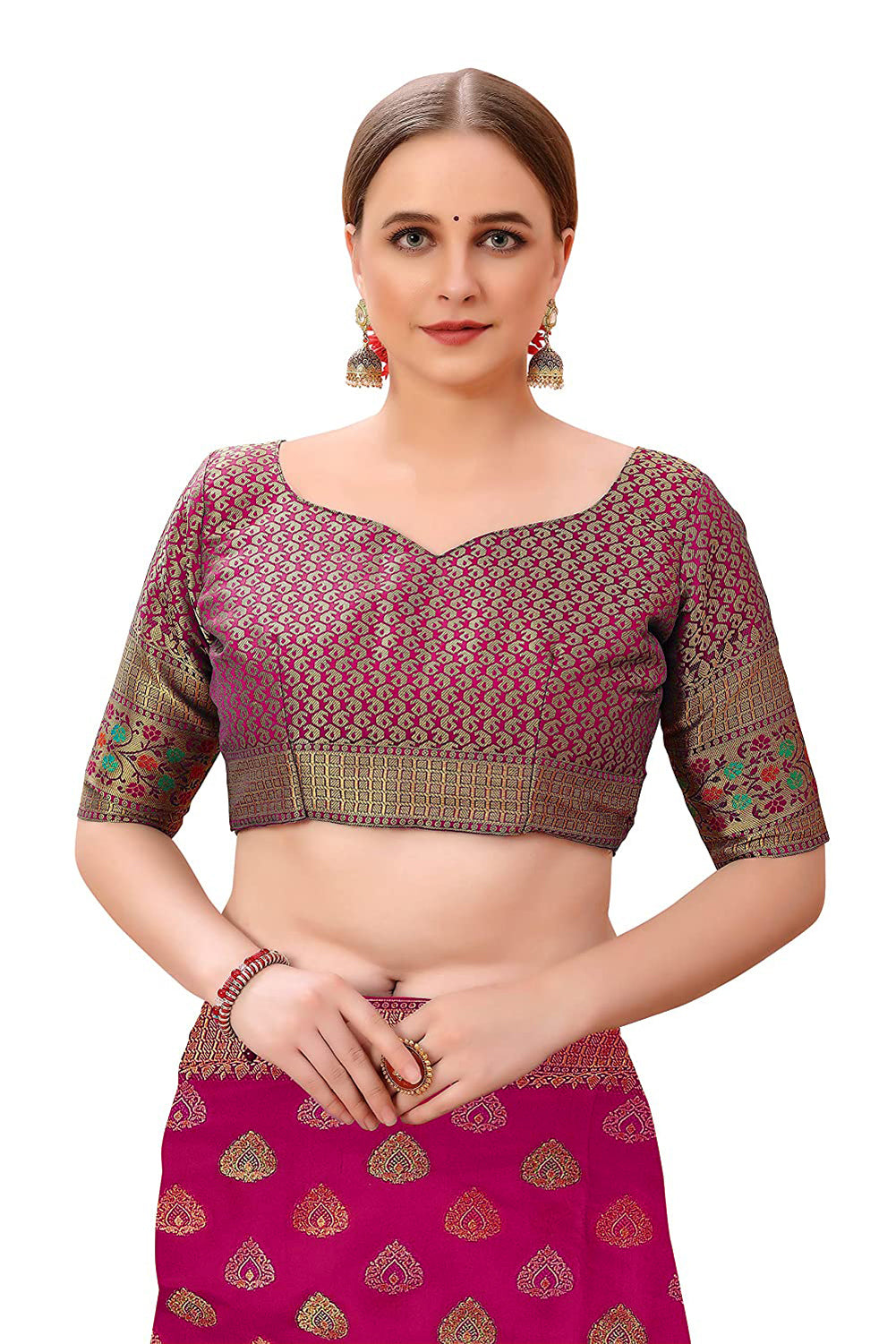 Aarvi Wine Zari Woven Design Banarasi Organza Saree