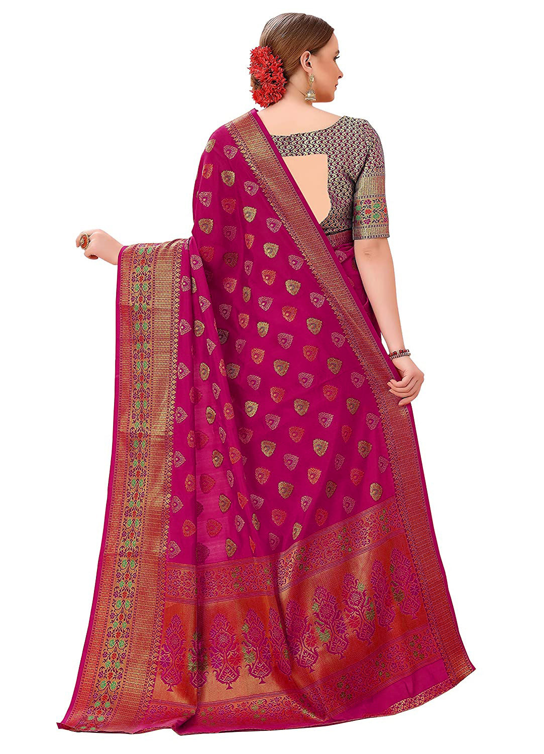 Aarvi Wine Zari Woven Design Banarasi Organza Saree