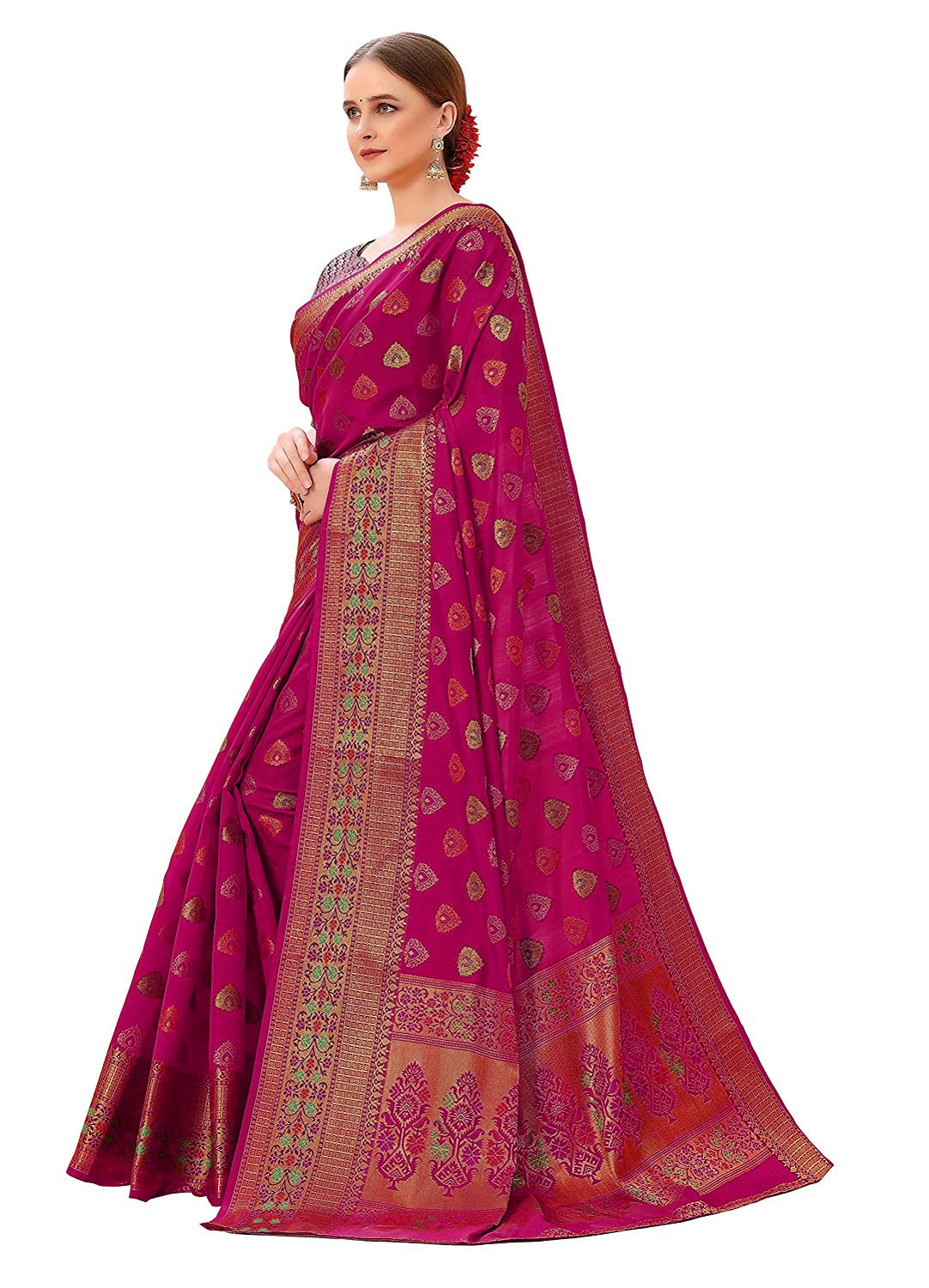 Aarvi Wine Zari Woven Design Banarasi Organza Saree