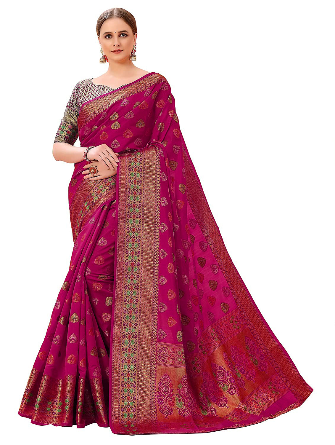 Aarvi Wine Zari Woven Design Banarasi Organza Saree