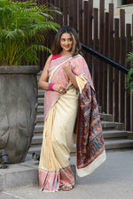 Load image into Gallery viewer, Aardhya Cream Jamewar Kashmiri Soft Modal Silk Saree
