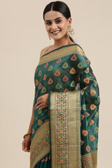 Aarvi Bondi Blue Zari Woven Design Banarasi Organza Saree
