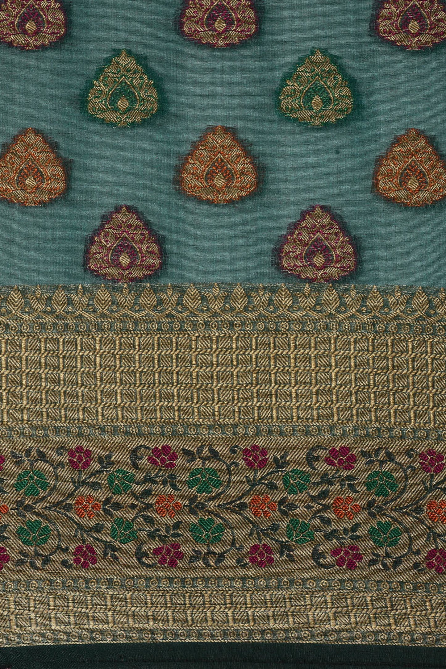 Aarvi Bondi Blue Zari Woven Design Banarasi Organza Saree