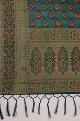 Aarvi Bondi Blue Zari Woven Design Banarasi Organza Saree