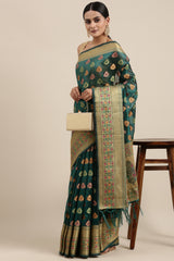 Aarvi Bondi Blue Zari Woven Design Banarasi Organza Saree