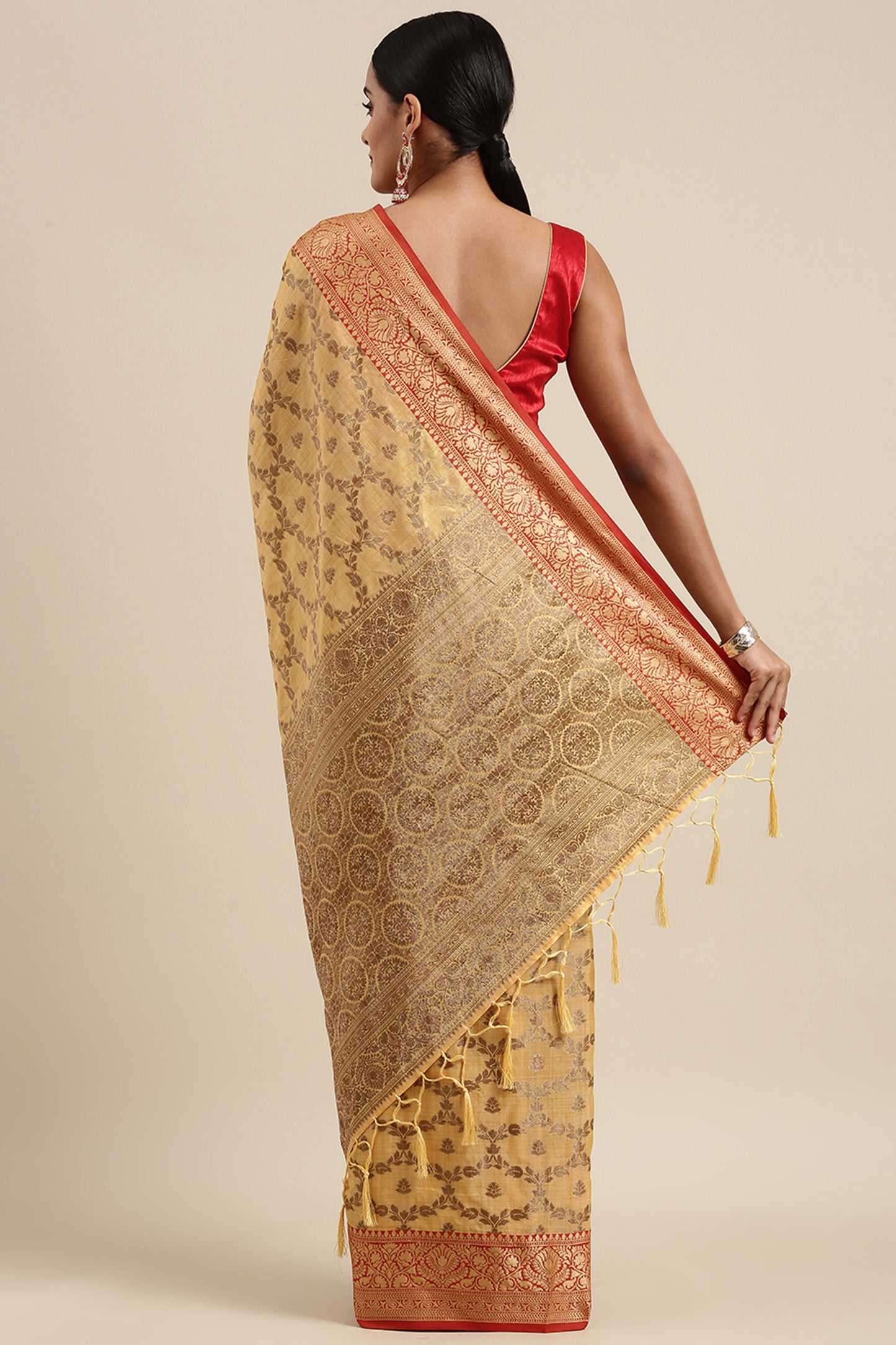 Aarya Canary Yellow Zari Woven Design Banarasi Pure Cotton Saree