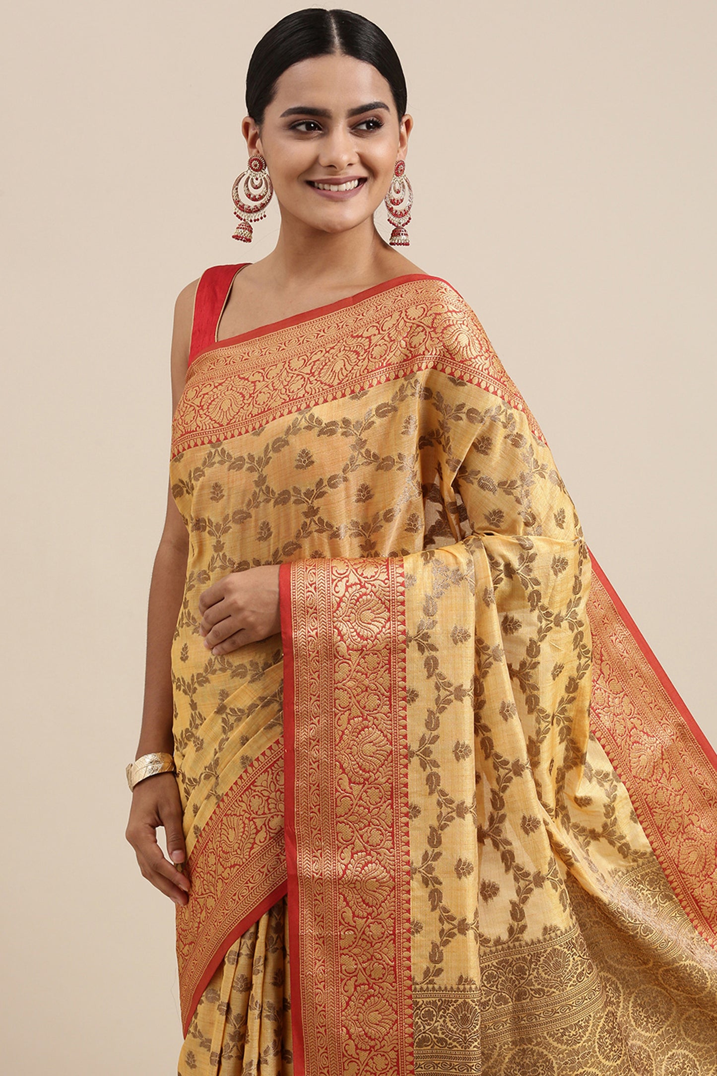 Aarya Canary Yellow Zari Woven Design Banarasi Pure Cotton Saree