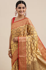 Aarya Canary Yellow Zari Woven Design Banarasi Pure Cotton Saree