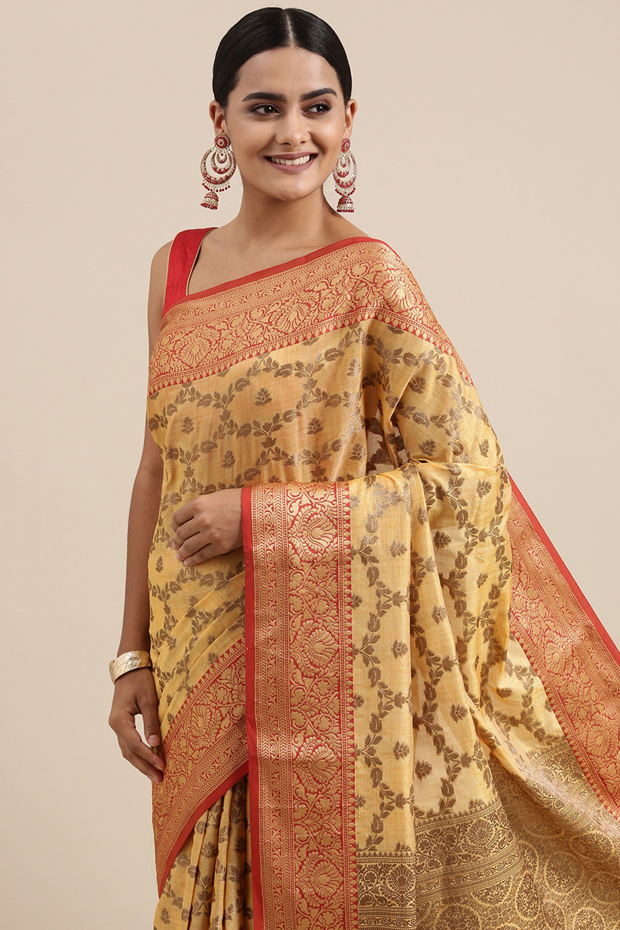 Aarya Canary Yellow Zari Woven Design Banarasi Pure Cotton Saree