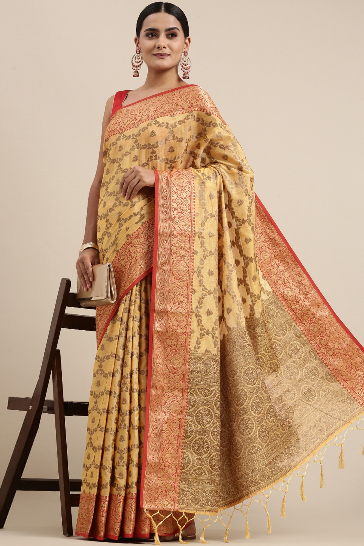 Aarya Canary Yellow Zari Woven Design Banarasi Pure Cotton Saree