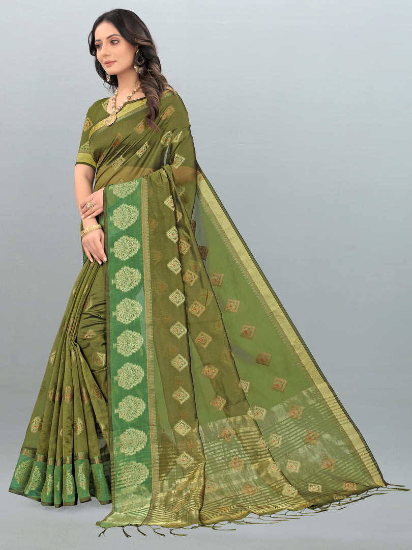 Aksaya Pickle Green Organza Saree