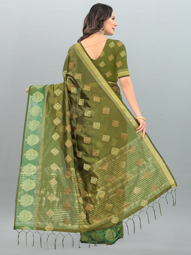 Aksaya Pickle Green Organza Saree