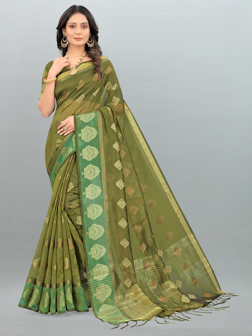 Aksaya Pickle Green Organza Saree