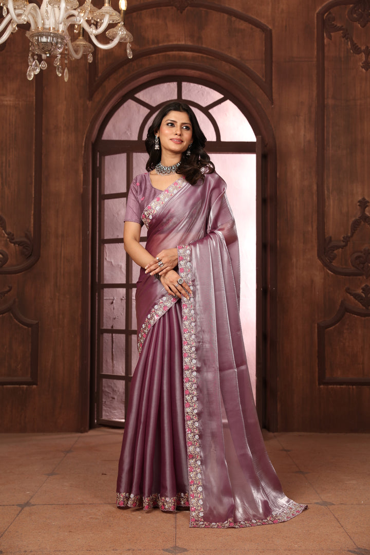 Sundri Lavender Jimmi Choo Embroidered Saree