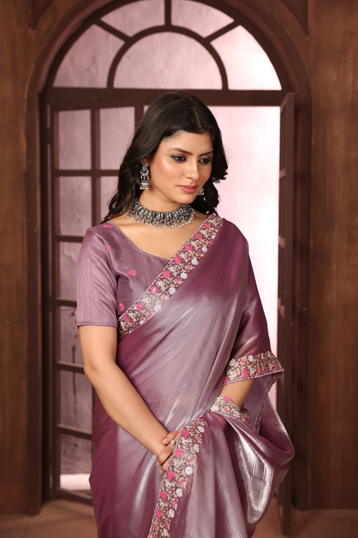 Sundri Lavender Jimmi Choo Embroidered Saree