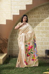 Antara Cream Paithani Soft Blended Silk Saree