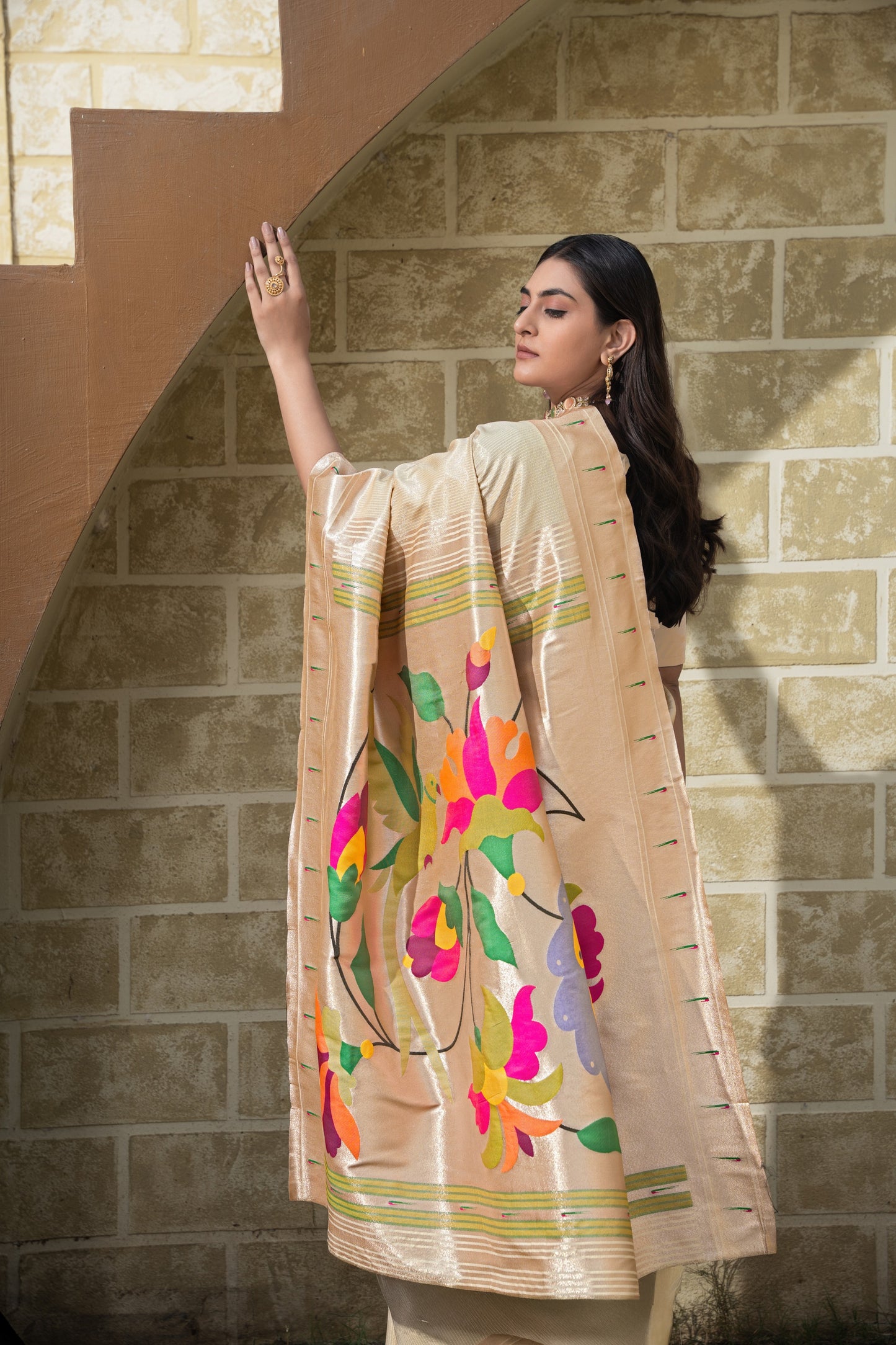 Antara Cream Paithani Soft Blended Silk Saree