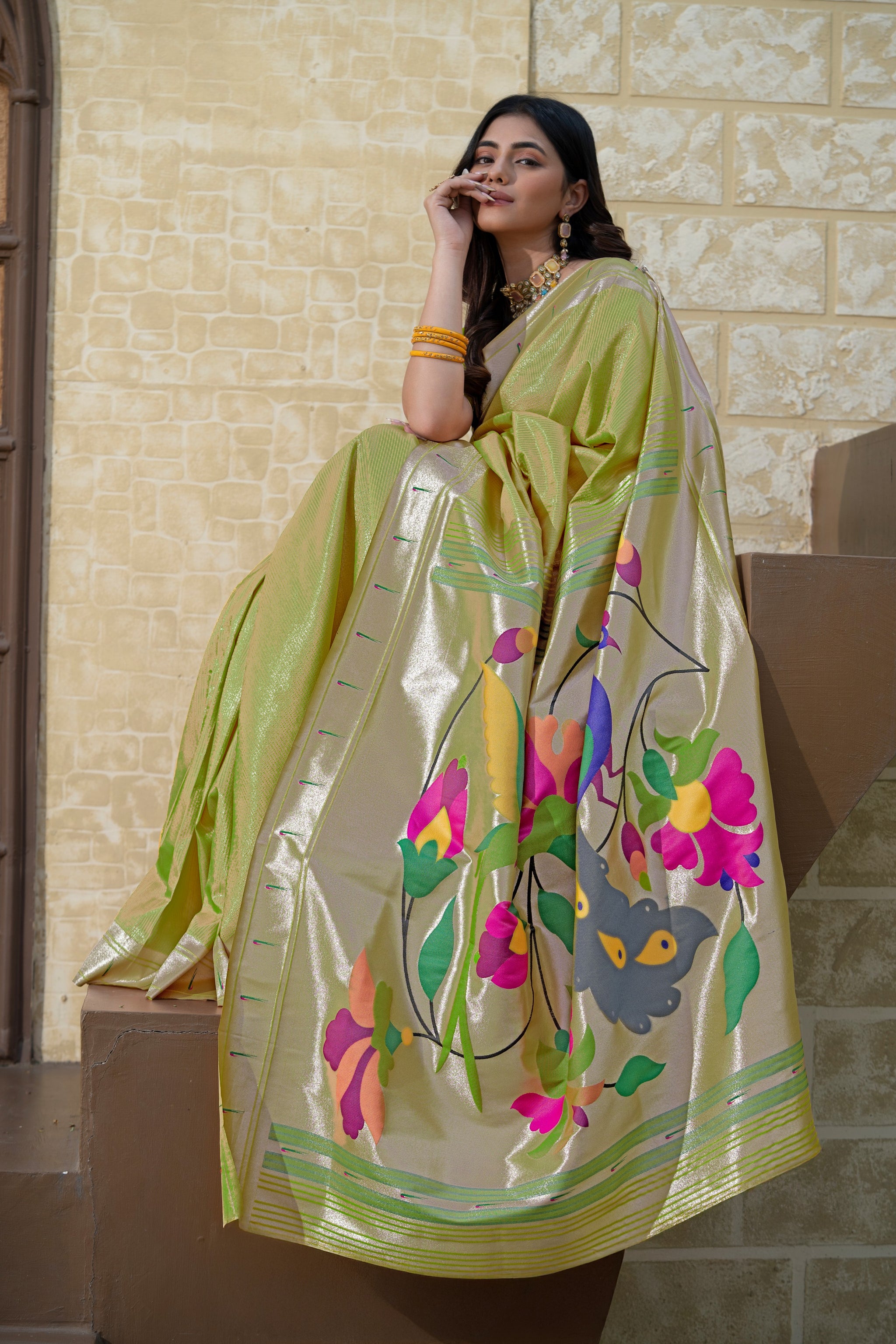 Antara Green Paithani Soft Blended Silk Saree